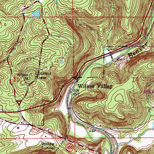 Topographic Map of Willow Valley, IN