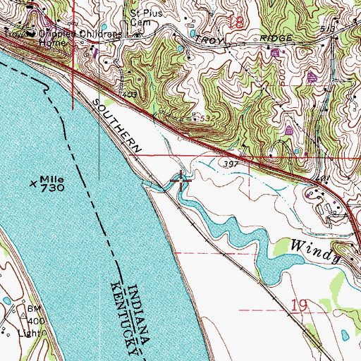 Topographic Map of Windy Creek, IN