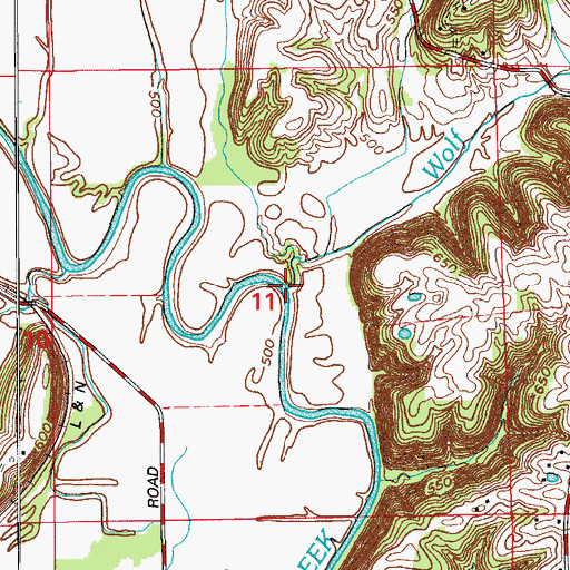 Topographic Map of Wolf Creek, IN