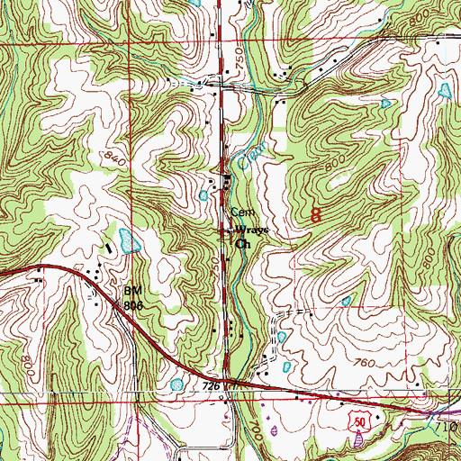 Topographic Map of Wrays Church, IN