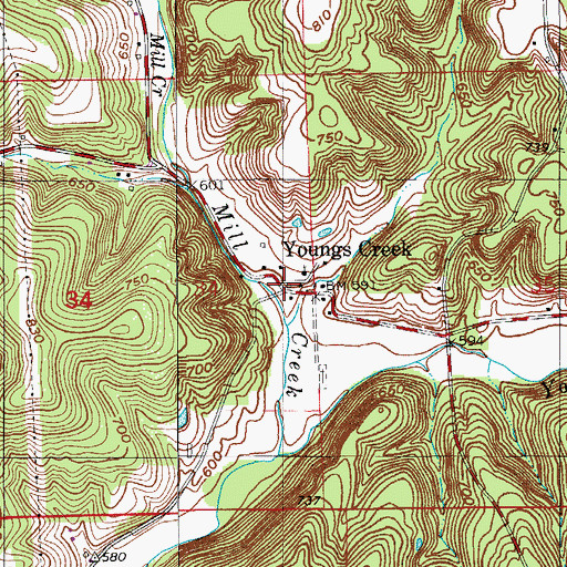 Topographic Map of Youngs Creek, IN