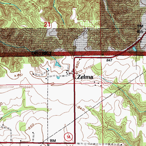 Topographic Map of Zelma, IN