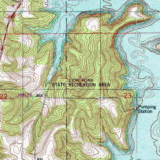Topographic Map of Lick Fork State Recreation Area, IN