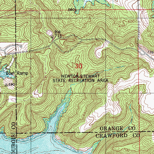 Topographic Map of Newton-Stewart State Recreation Area, IN