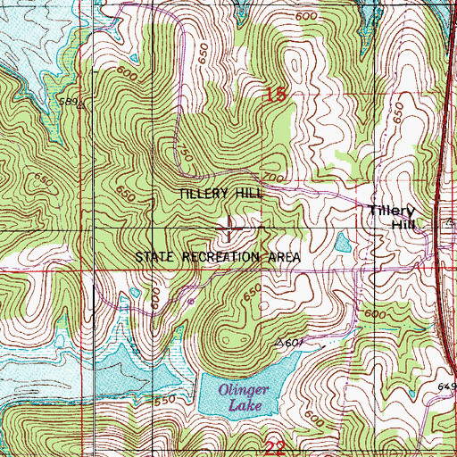 Topographic Map of Tillery Hill State Recreation Area, IN