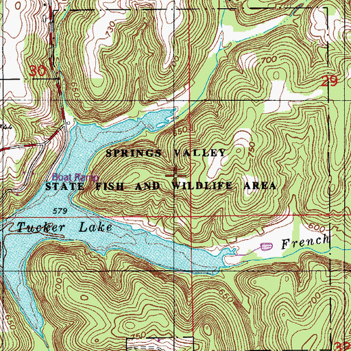 Topographic Map of Springs Valley State Fish and Wildlife Area, IN