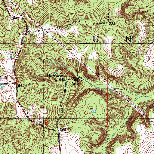 Topographic Map of Hemlock Cliffs, IN