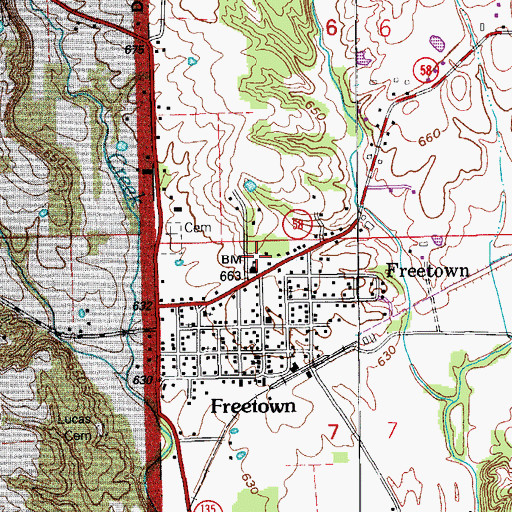 Topographic Map of Freetown Elementary School, IN