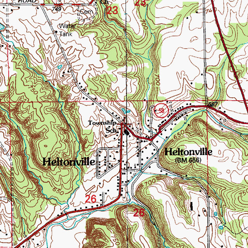 Topographic Map of Heltonville Elementary School, IN