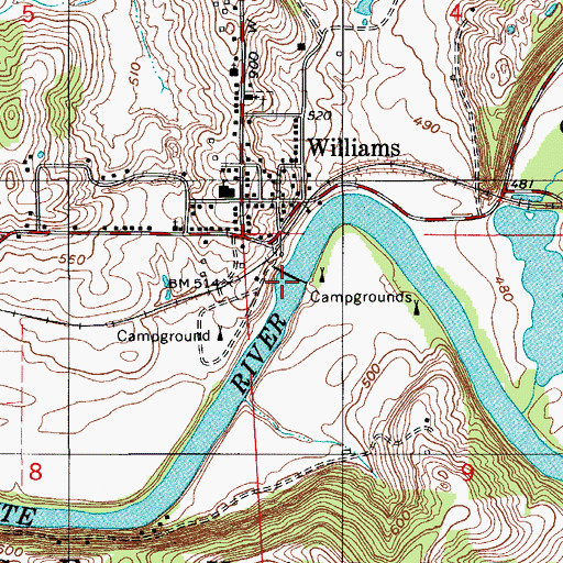 Topographic Map of Williams Dam Public Fishing Area, IN