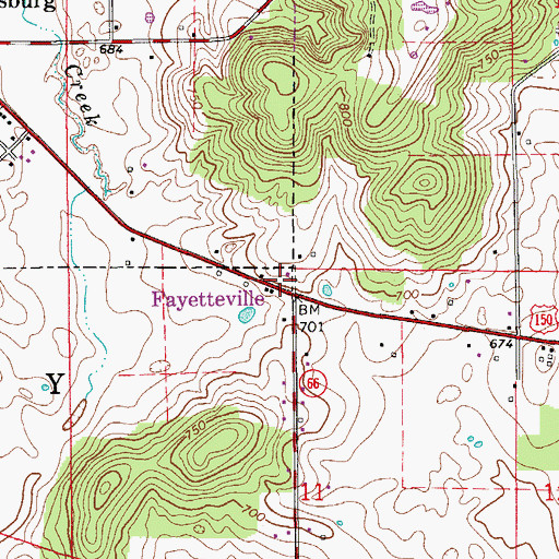 Topographic Map of Fayetteville, IN