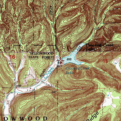 Topographic Map of Crooked Creek Lake Dam, IN