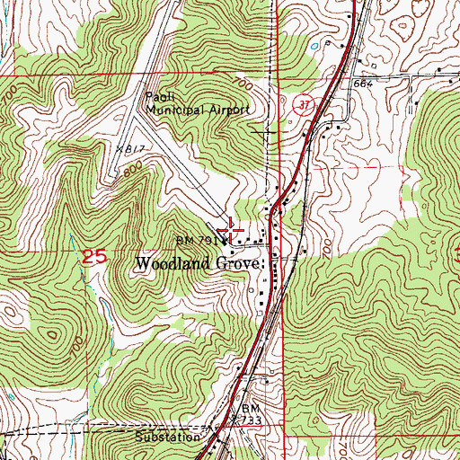 Topographic Map of Paoli Municipal Airport, IN