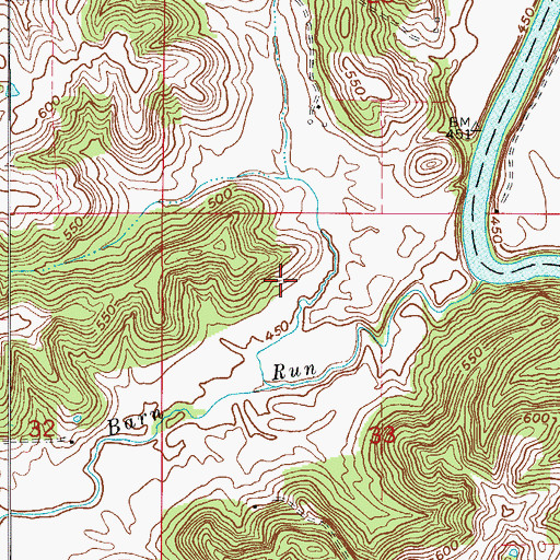 Topographic Map of Barn Run, IN
