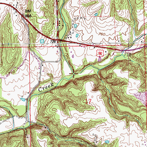 Topographic Map of Clear Spring Creek, IN