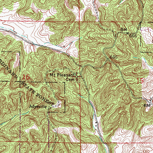 Topographic Map of Mount Pleasant Cemetery, IN