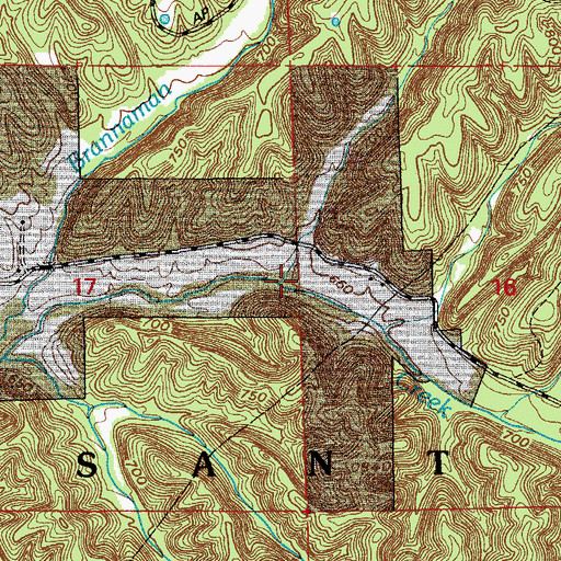 Topographic Map of Jackie Branch, IN