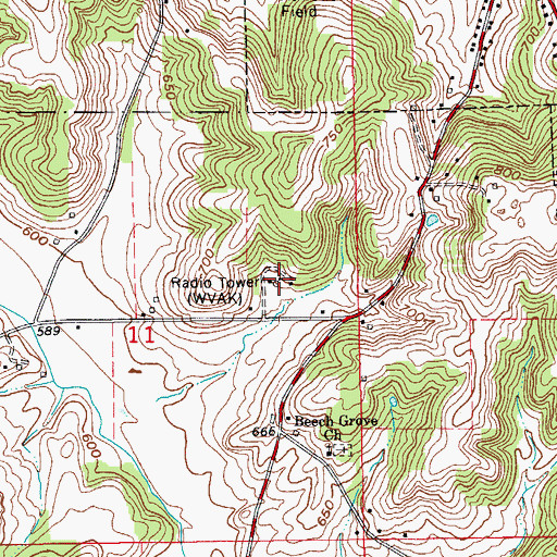 Topographic Map of WVAK, IN
