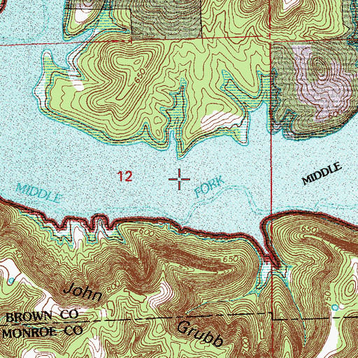 Topographic Map of Middle Fork State Wildlife Refuge, IN