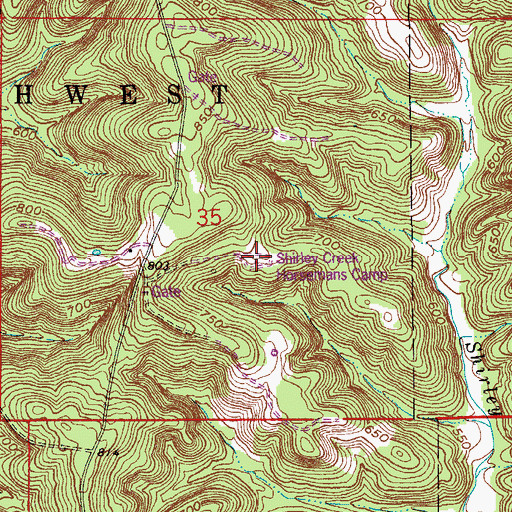 Topographic Map of Shirley Creek Horsemans Camp, IN