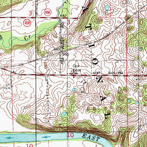 Topographic Map of Cox Cemetery, IN