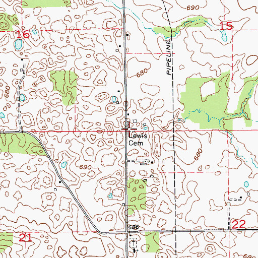 Topographic Map of Lewis Cemetery, IN