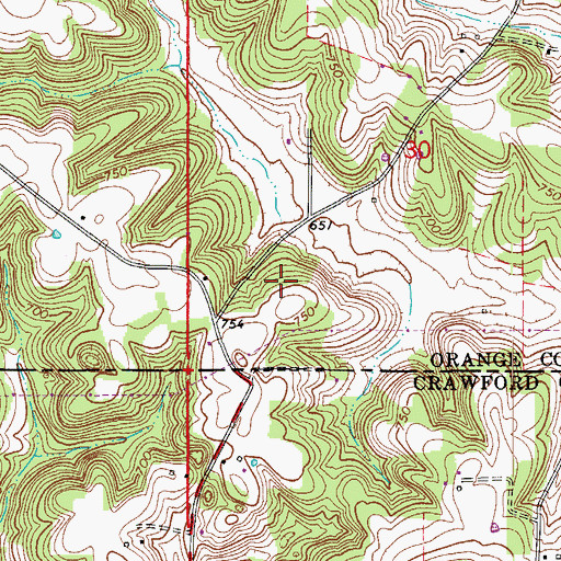 Topographic Map of Flood Creek, IN