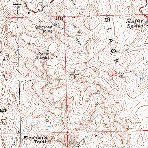 Topographic Map of KRCY-FM (Kingman), AZ