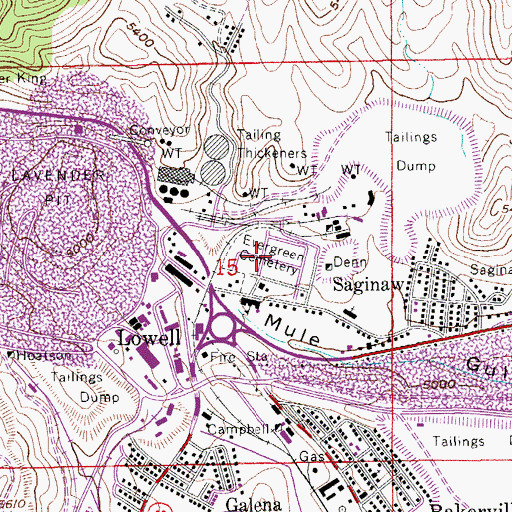 Topographic Map of Evergreen Cemetery, AZ