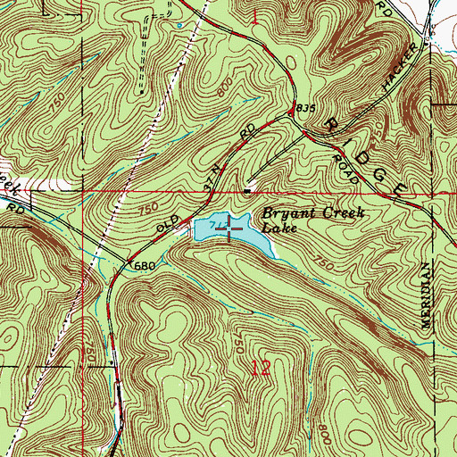 Topographic Map of Bryant Creek Lake, IN
