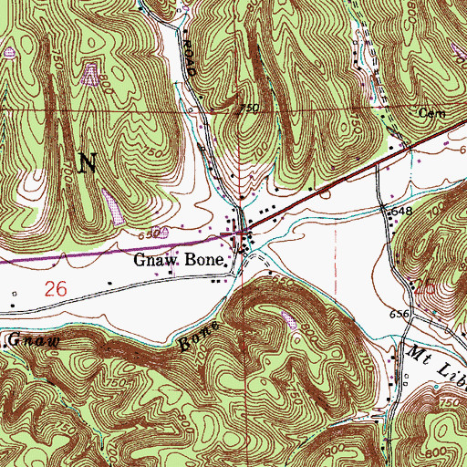 Topographic Map of Gnaw Bone, IN
