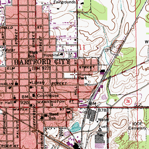 Topographic Map of Hoover Park, IN