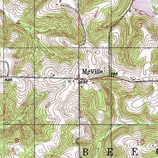 Topographic Map of McVille, IN
