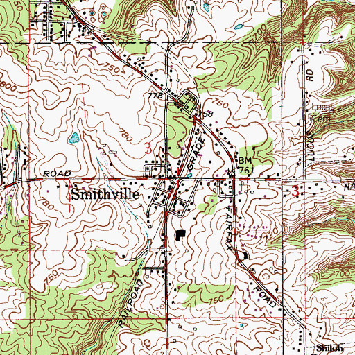 Topographic Map of Smithville, IN