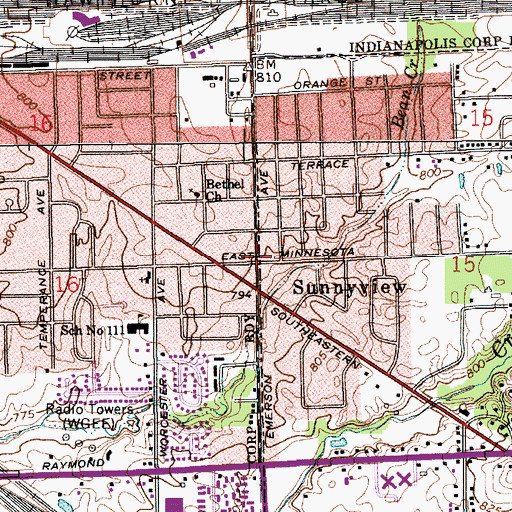 Topographic Map of Sunnyview, IN