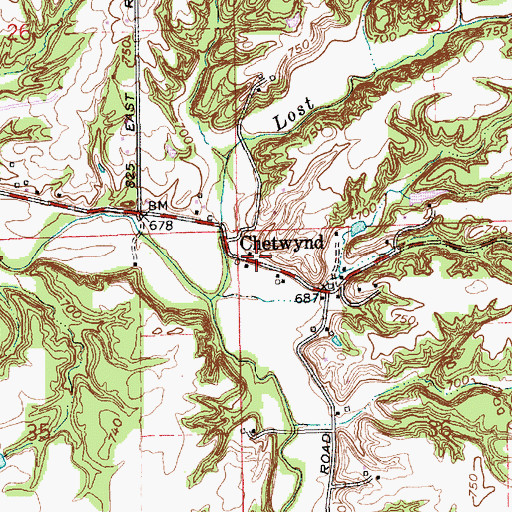 Topographic Map of Chetwynd, IN