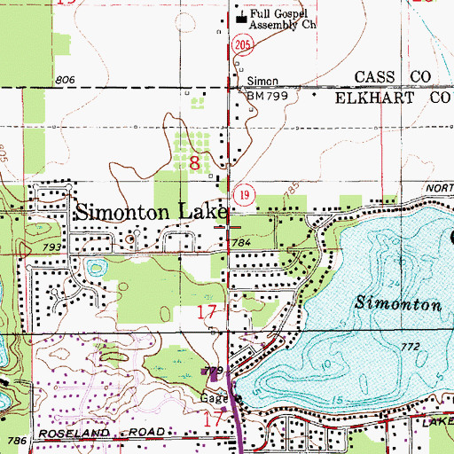 Topographic Map of Simonton Lake, IN