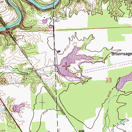 Topographic Map of Broomsage Lake, IN