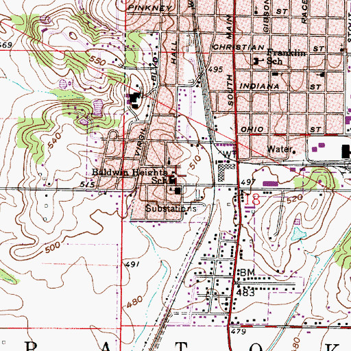 Topographic Map of Baldwin Heights, IN
