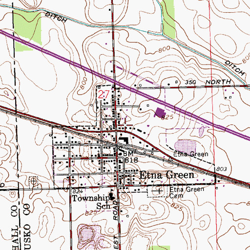 Topographic Map of Etna Green, IN