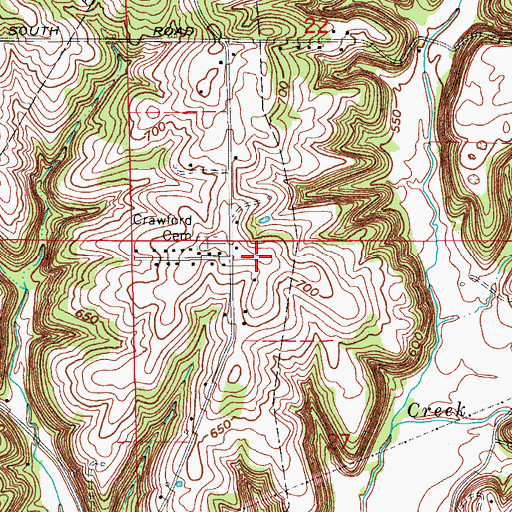 Topographic Map of Crawford, IN