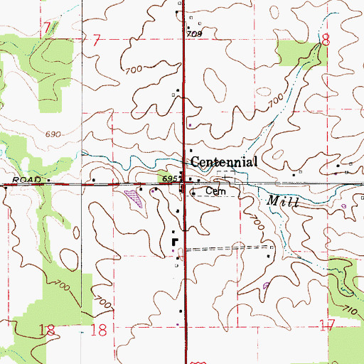Topographic Map of Centennial, IN