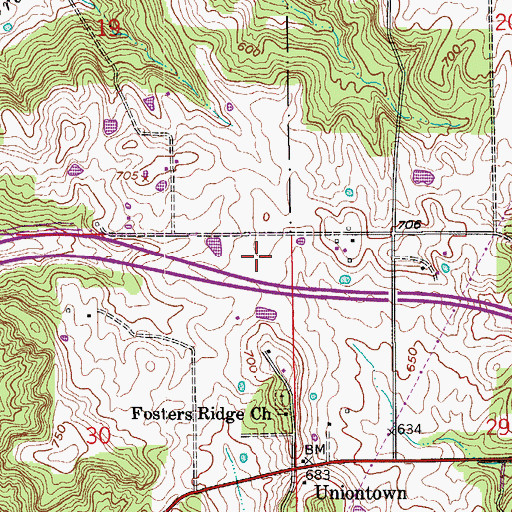 Topographic Map of Fosters Ridge, IN