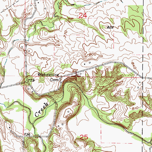 Topographic Map of Blakesburg, IN