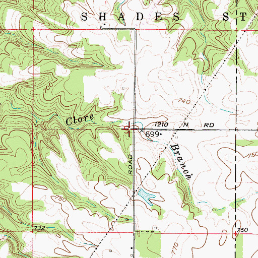 Topographic Map of Banner Mills, IN
