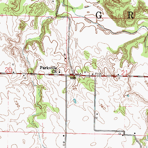 Topographic Map of Parkeville, IN