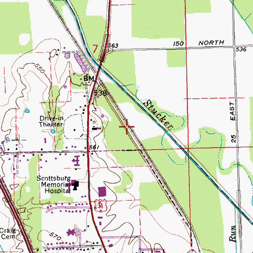 Topographic Map of Marshfield, IN