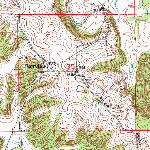 Topographic Map of Brimstone Corners, IN