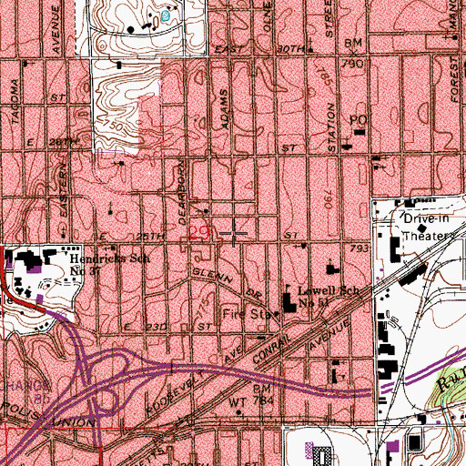 Topographic Map of Brightwood (historical), IN