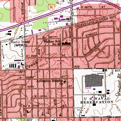 Topographic Map of East Brightwood (historical), IN